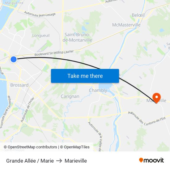 Grande Allée / Marie to Marieville map