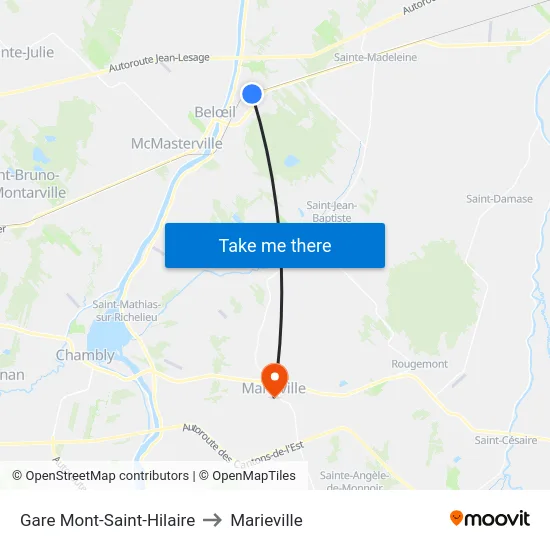 Gare Mont-Saint-Hilaire to Marieville map