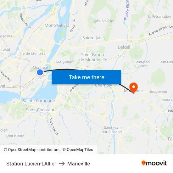 Station Lucien-L'Allier to Marieville map