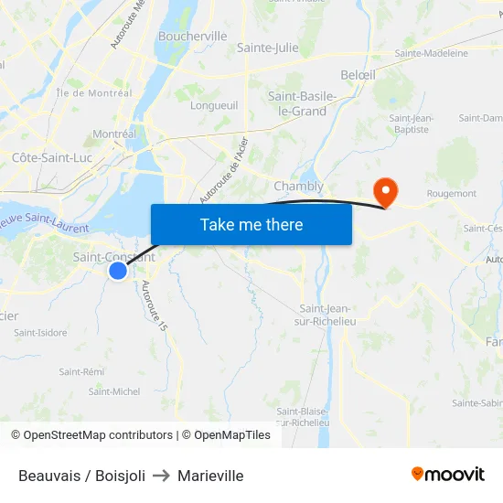 Beauvais / Boisjoli to Marieville map