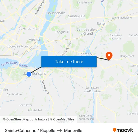 Sainte-Catherine / Riopelle to Marieville map