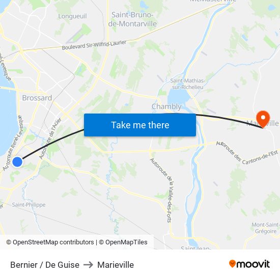 Bernier / De Guise to Marieville map