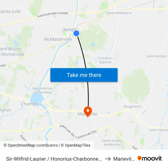 Sir-Wilfrid-Laurier / Honorius-Charbonneau to Marieville map