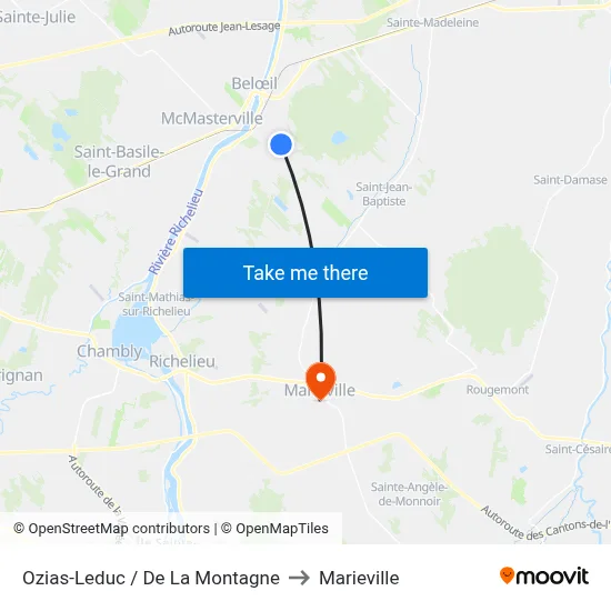 Ozias-Leduc / De La Montagne to Marieville map
