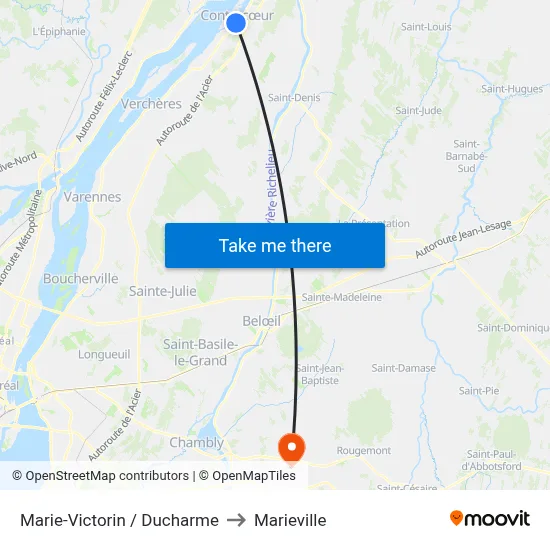 Marie-Victorin / Ducharme to Marieville map