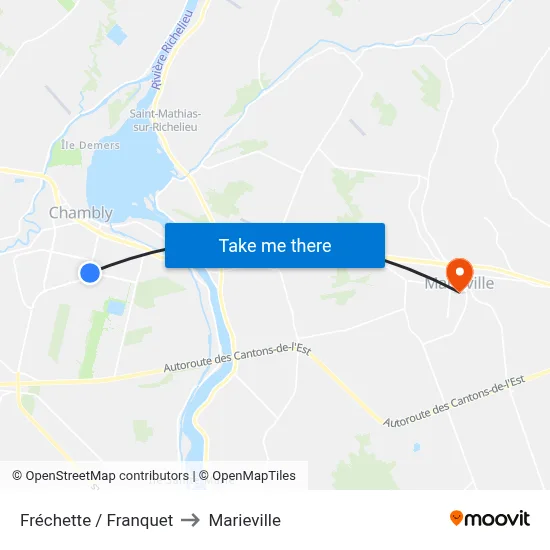 Fréchette / Franquet to Marieville map