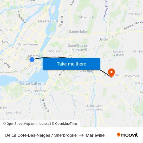 De La Côte-Des-Neiges / Sherbrooke to Marieville map