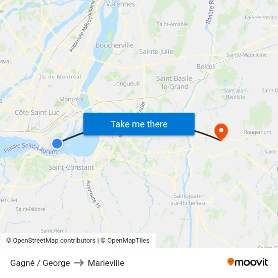 Gagné / George to Marieville map