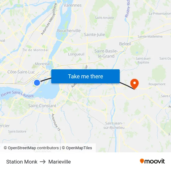 Station Monk to Marieville map