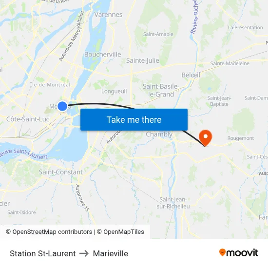 Station St-Laurent to Marieville map
