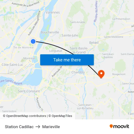 Station Cadillac to Marieville map