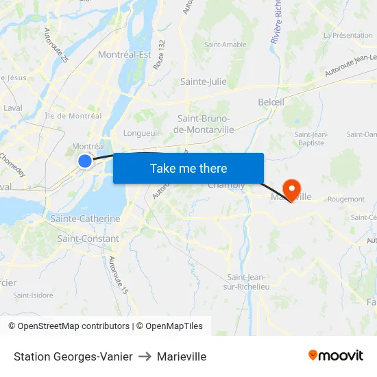 Station Georges-Vanier to Marieville map