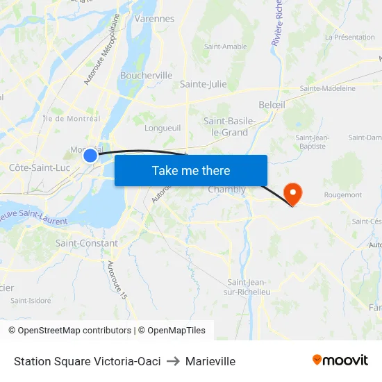 Station Square Victoria-Oaci to Marieville map