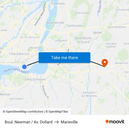 Boul. Newman / Av. Dollard to Marieville map