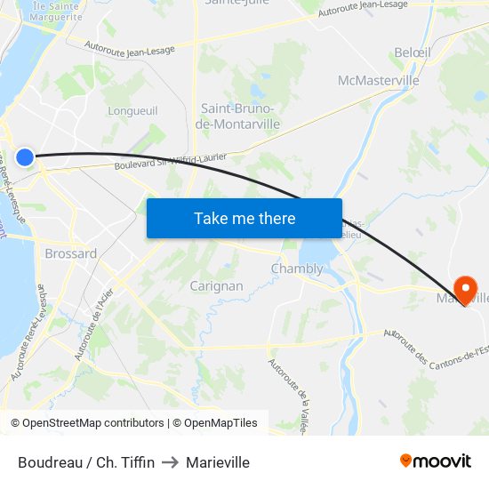 Boudreau / Ch. Tiffin to Marieville map