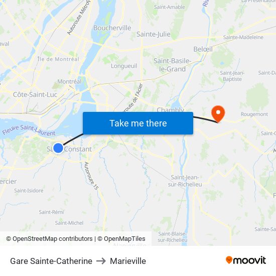 Gare Sainte-Catherine to Marieville map