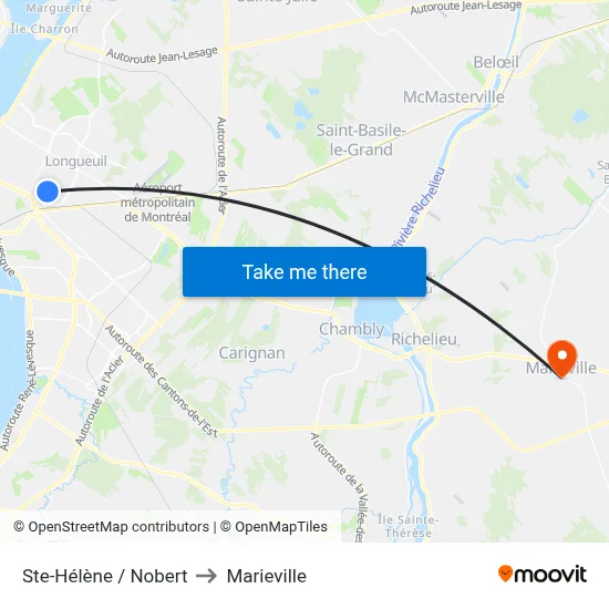 Ste-Hélène / Nobert to Marieville map