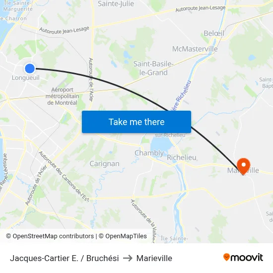 Jacques-Cartier E. / Bruchési to Marieville map