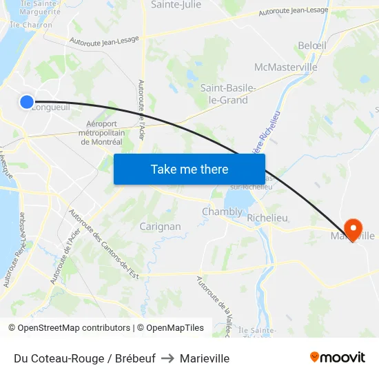 Du Coteau-Rouge / Brébeuf to Marieville map