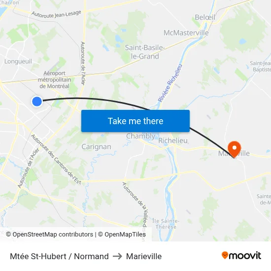 Mtée St-Hubert / Normand to Marieville map