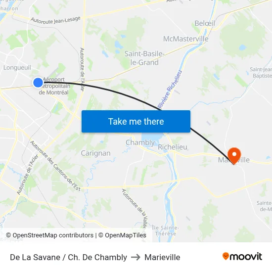 De La Savane / Ch. De Chambly to Marieville map