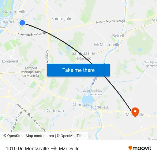 1010 De Montarville to Marieville map