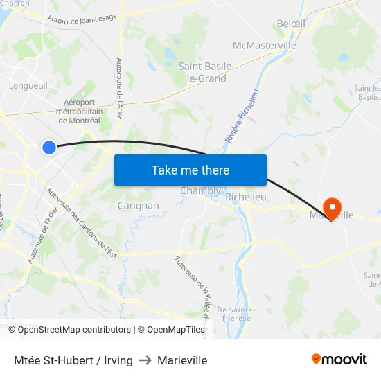 Mtée St-Hubert / Irving to Marieville map