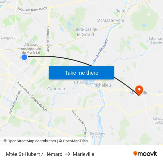 Mtée St-Hubert / Hémard to Marieville map