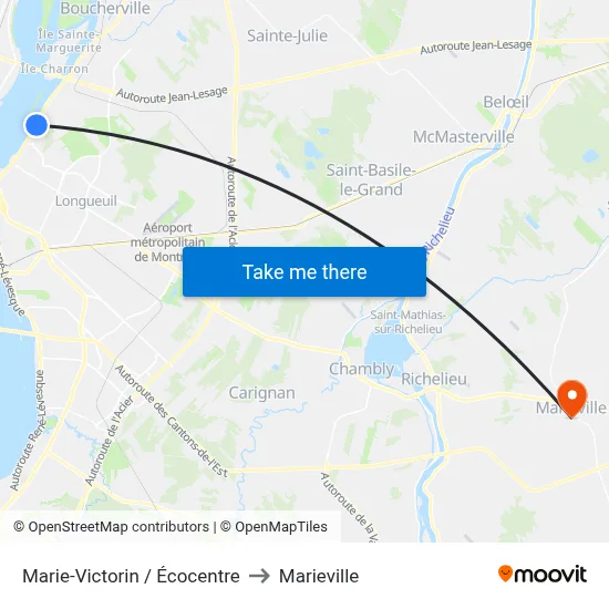 Marie-Victorin / Écocentre to Marieville map