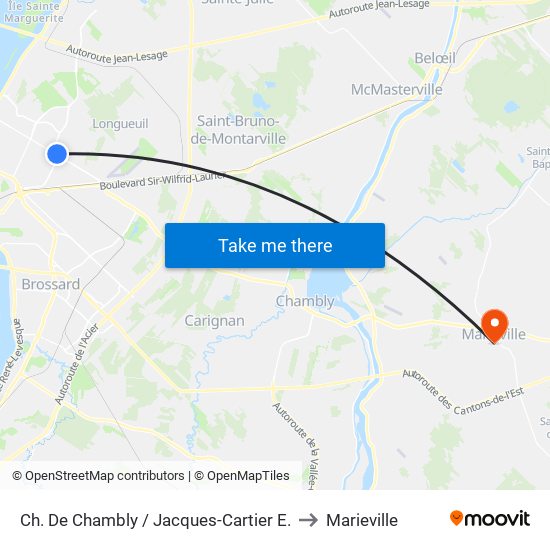 Ch. De Chambly / Jacques-Cartier E. to Marieville map