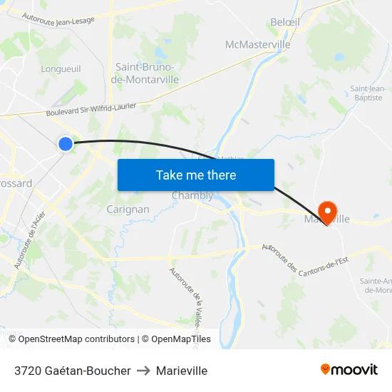 3720 Gaétan-Boucher to Marieville map