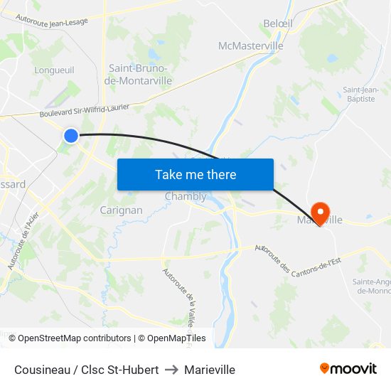 Cousineau / Clsc St-Hubert to Marieville map