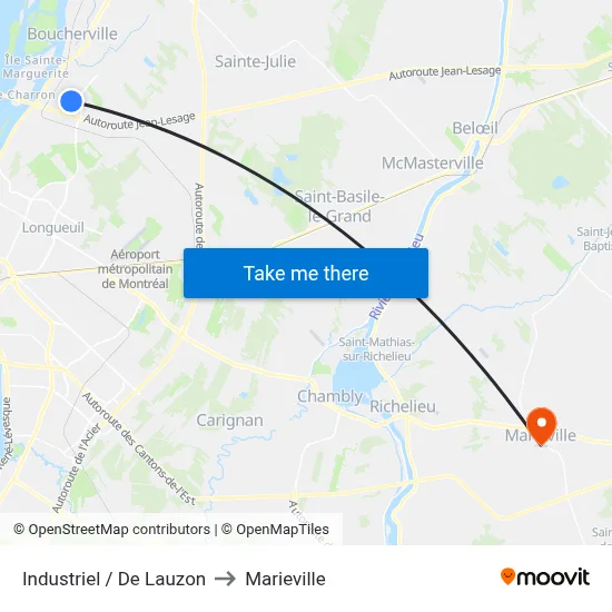 Industriel / De Lauzon to Marieville map