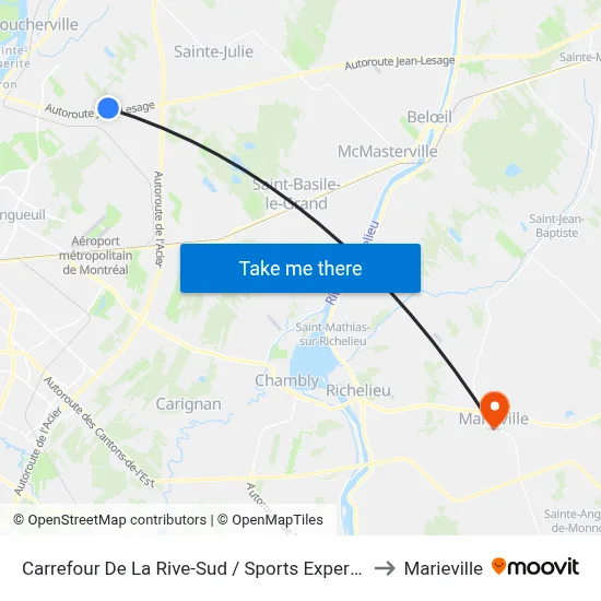 Carrefour De La Rive-Sud / Sports Experts to Marieville map