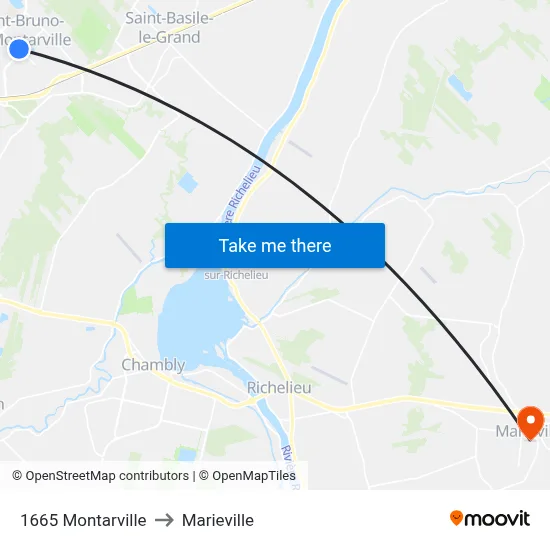 1665 Montarville to Marieville map
