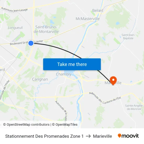 Stationnement Des Promenades Zone 1 to Marieville map