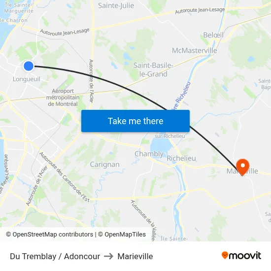 Du Tremblay / Adoncour to Marieville map