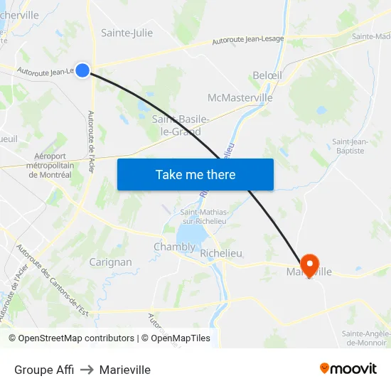 Groupe Affi to Marieville map