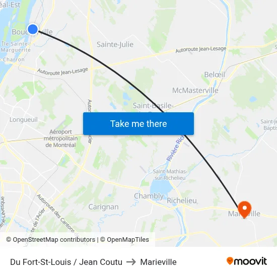 Du Fort-St-Louis / Jean Coutu to Marieville map