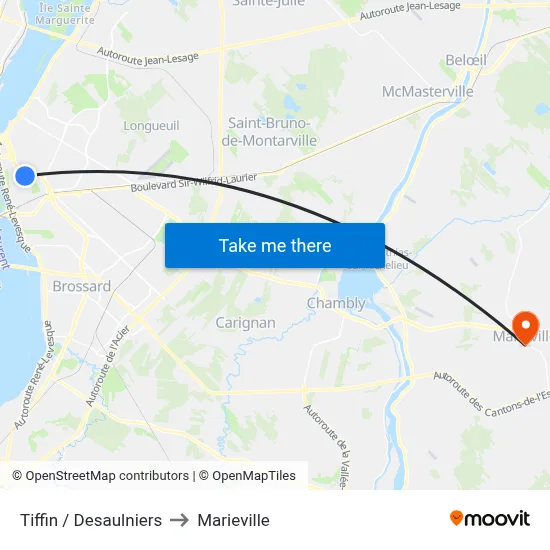 Tiffin / Desaulniers to Marieville map