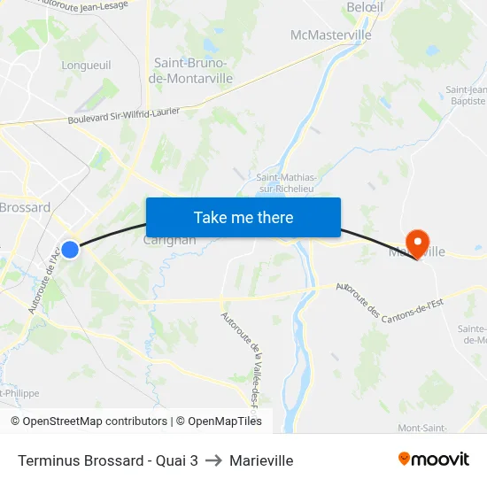 Terminus Brossard - Quai 3 to Marieville map
