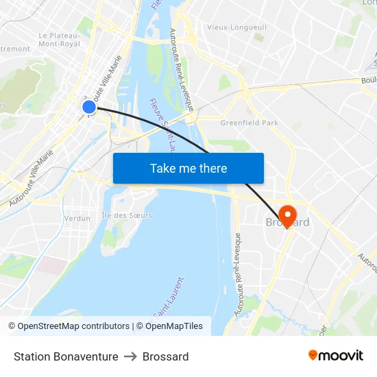 Station Bonaventure to Brossard map