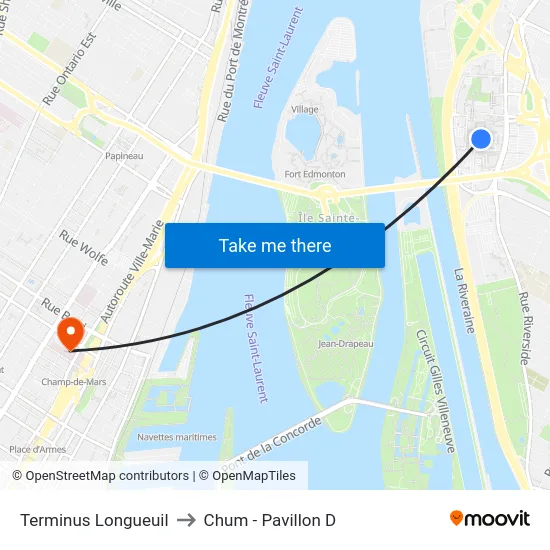 Terminus Longueuil to Chum - Pavillon D map