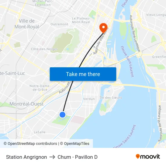 Station Angrignon to Chum - Pavillon D map