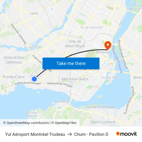 Yul Aéroport Montréal-Trudeau to Chum - Pavillon D map