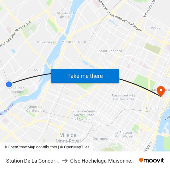 Station De La Concorde to Clsc Hochelaga-Maisonneuve map