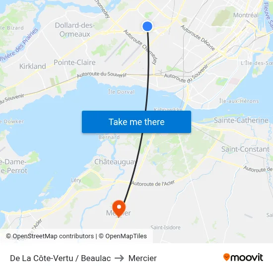 De La Côte-Vertu / Beaulac to Mercier map