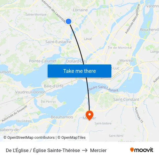 De L'Église / Église Sainte-Thérèse to Mercier map