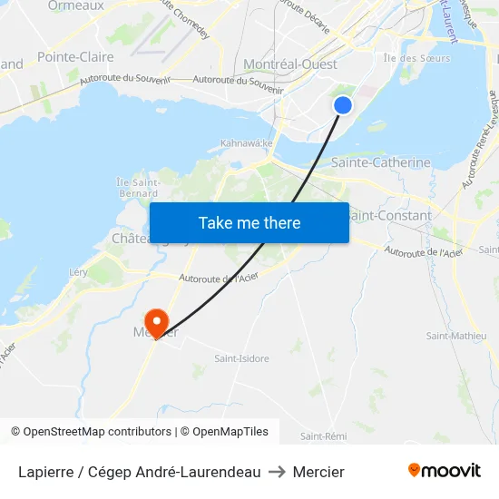 Lapierre / Cégep André-Laurendeau to Mercier map