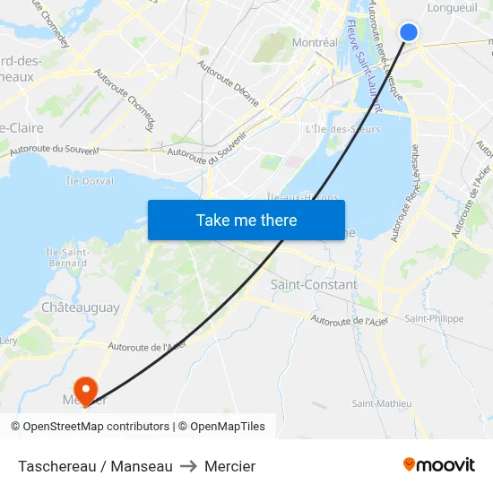 Taschereau / Manseau to Mercier map